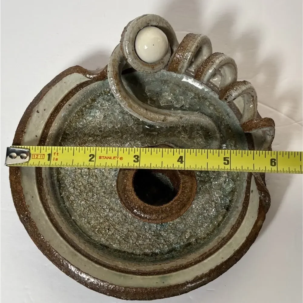 Art Studio Pottery Signed Objet d'art Hand Crafted Stoneware Candlestick Holder